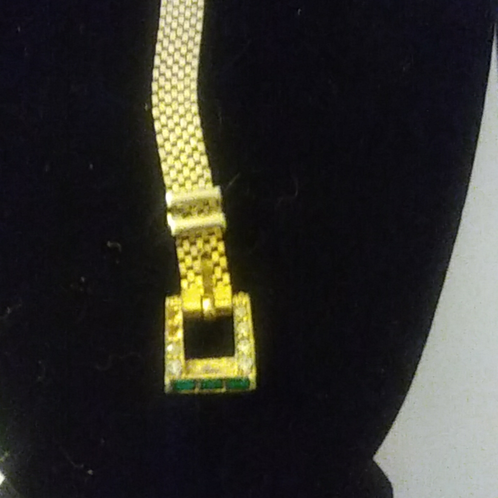 Gold Tone Emerald Green And Rhinestones Simulated